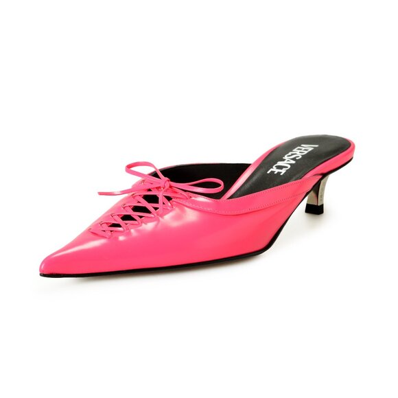 Versace Women's Tropical Pink Leather Heeled Sandals Mules Shoes US 6 IT 36 - Picture 1 of 8